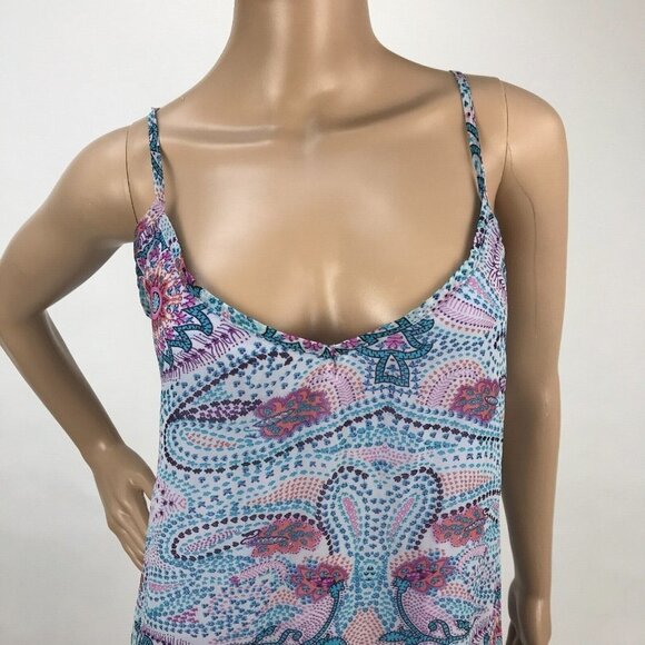 35 NEWS Boho Floral Paisley Printed Chiffon Hi Low Sleeveless Mini Dress Size 14 - Picture 2 of 6